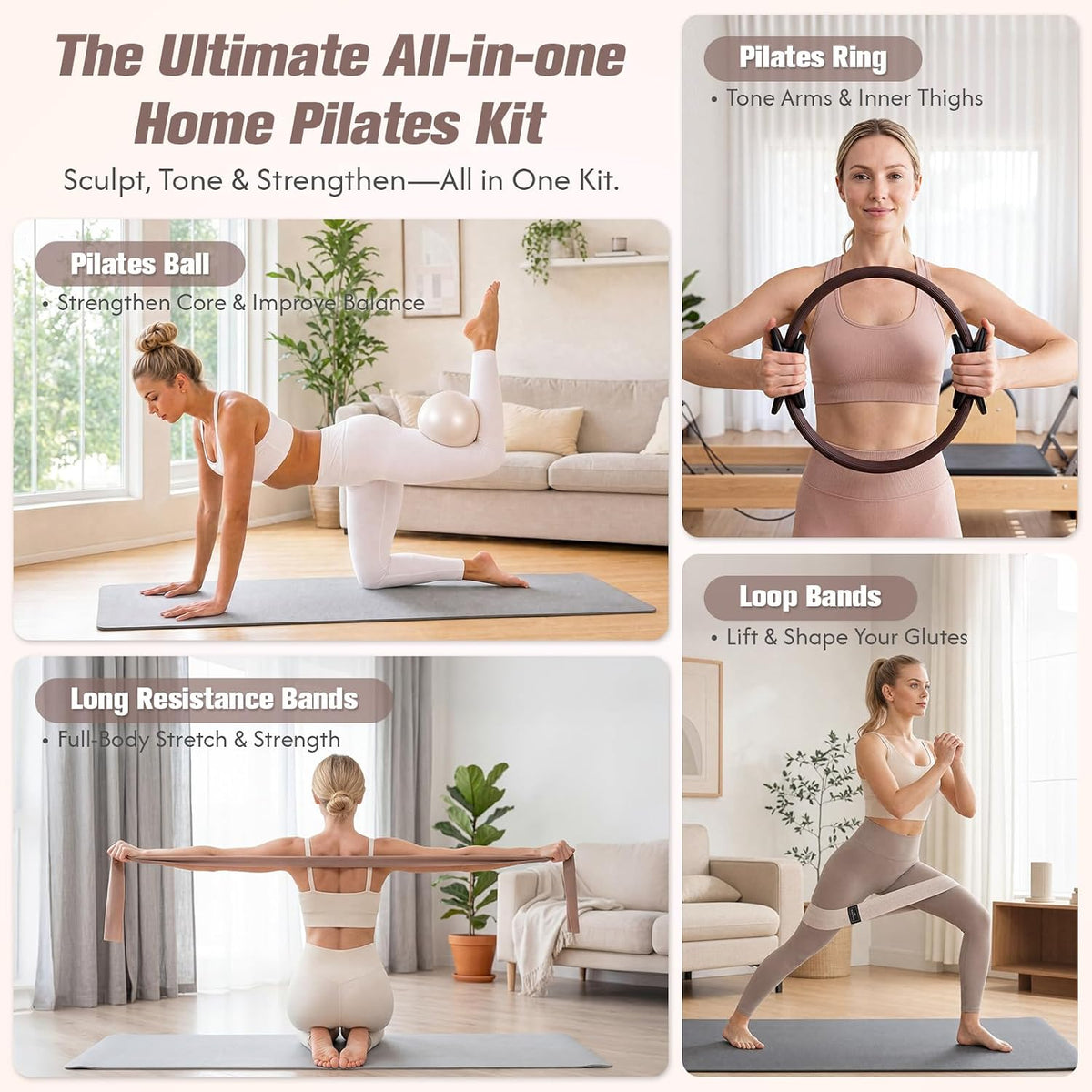 Complete Home Pilates Kit with Ring, Ball & Resistance Bands
