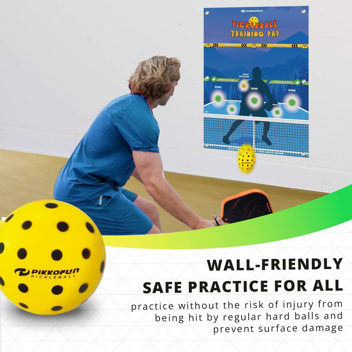 Small Mini Pickleball Net 5 Ft & Silent Pickleball Balls - Quiet Foam Pickleballs for Indoor and Outdoor Practice Bundle