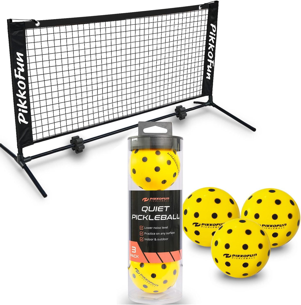 Small Mini Pickleball Net 5 Ft & Silent Pickleball Balls - Quiet Foam Pickleballs for Indoor and Outdoor Practice Bundle
