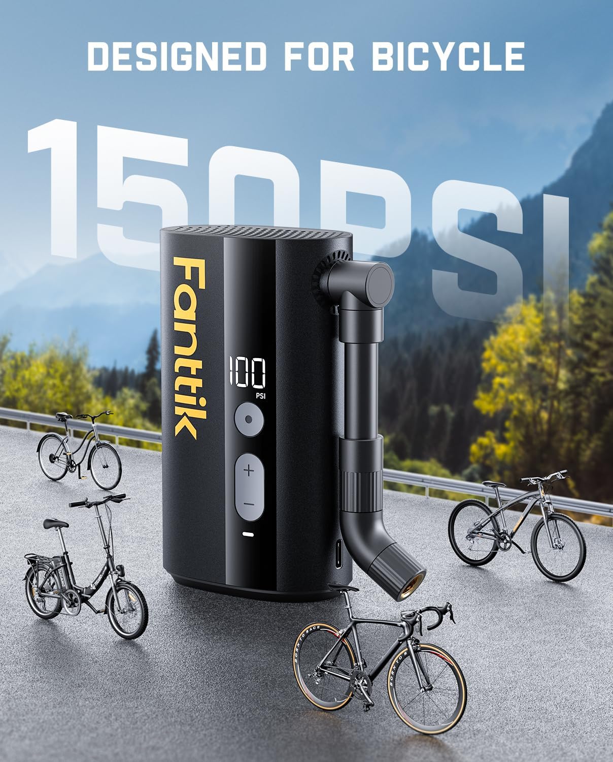 X9 Ace Mini Bike Pump, 32S bomba de aire inalámbrica de carga rápida y portable para bicicletas
