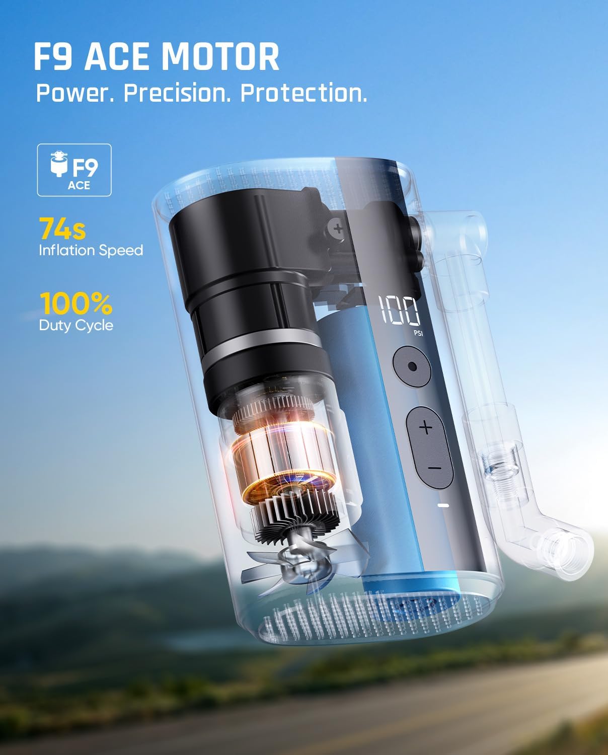 X9 Ace Mini Bike Pump, 32S bomba de aire inalámbrica de carga rápida y portable para bicicletas
