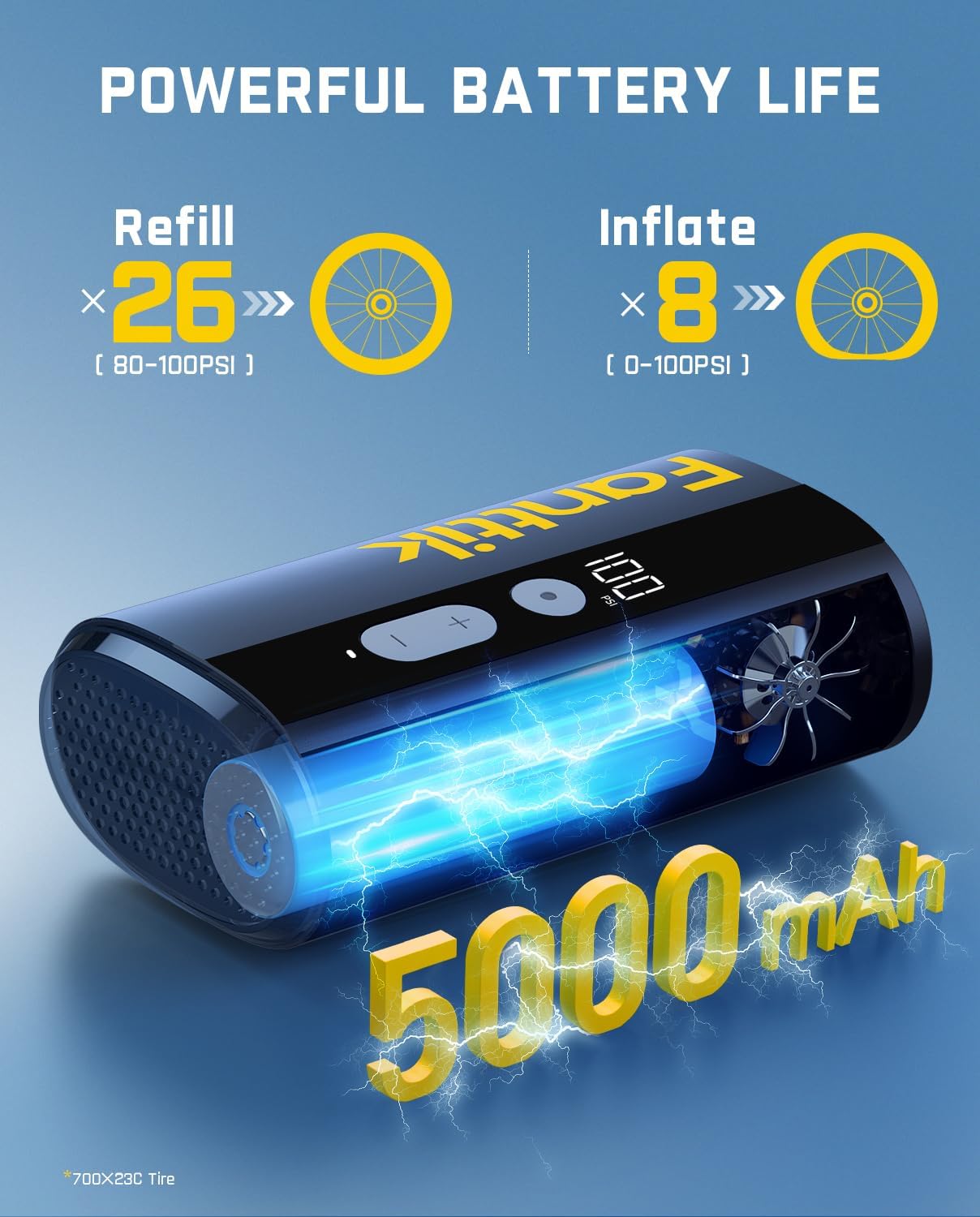 X9 Ace Mini Bike Pump, 32S bomba de aire inalámbrica de carga rápida y portable para bicicletas
