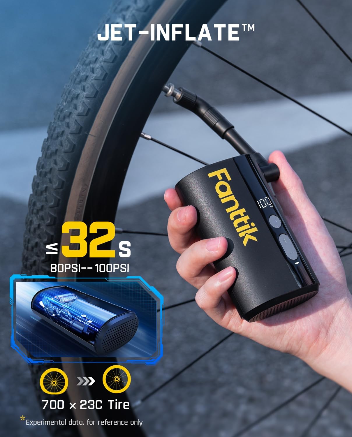X9 Ace Mini Bike Pump, 32S bomba de aire inalámbrica de carga rápida y portable para bicicletas