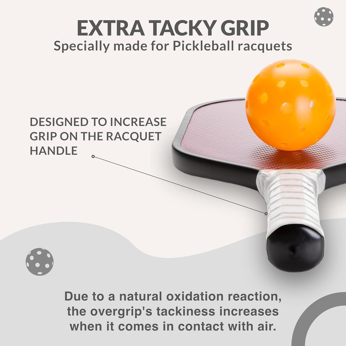 Pickleball Overgrip Tape - Pack of 6 - Extra Tacky White Pickleball Grip.