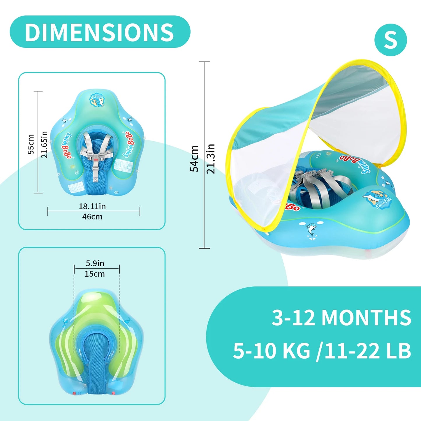 Salvavidas Inflable para Bebé con Parasol Ajustable - Accesorios de Alberca y Verano