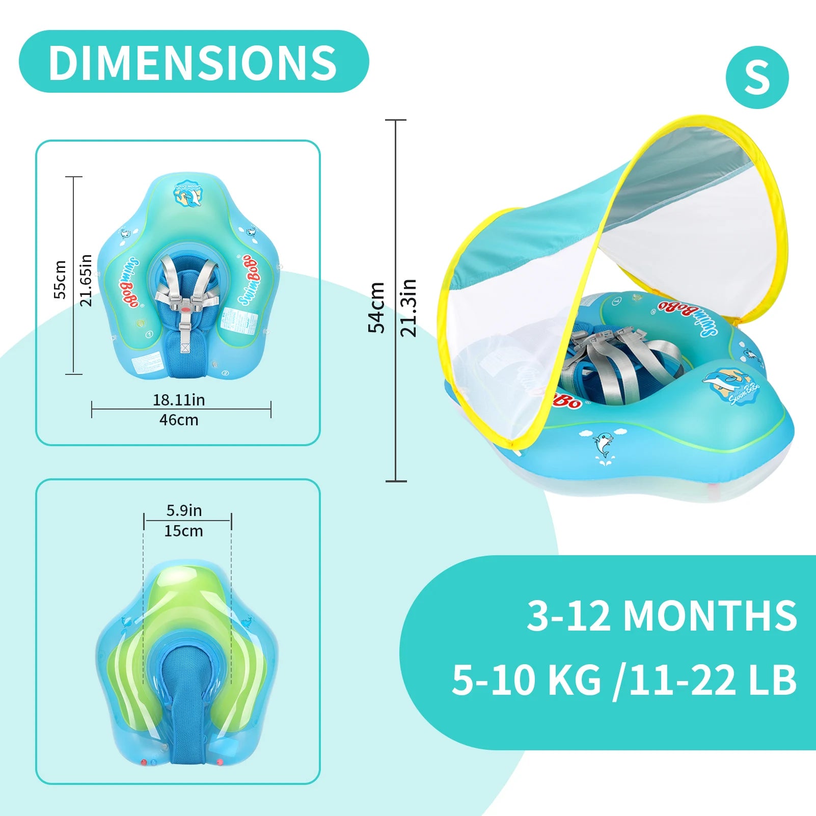 Salvavidas Inflable para Bebé con Parasol Ajustable - Accesorios de Alberca y Verano