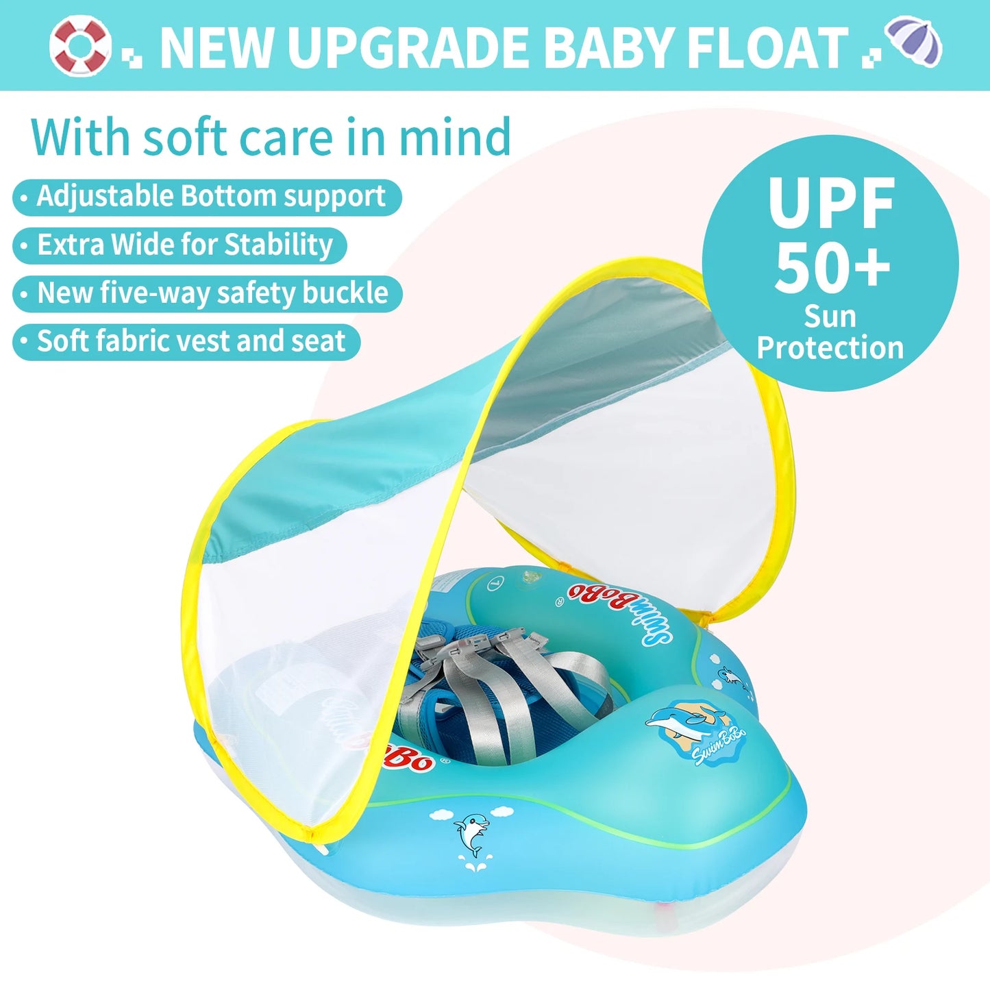 Salvavidas Inflable para Bebé con Parasol Ajustable - Accesorios de Alberca y Verano
