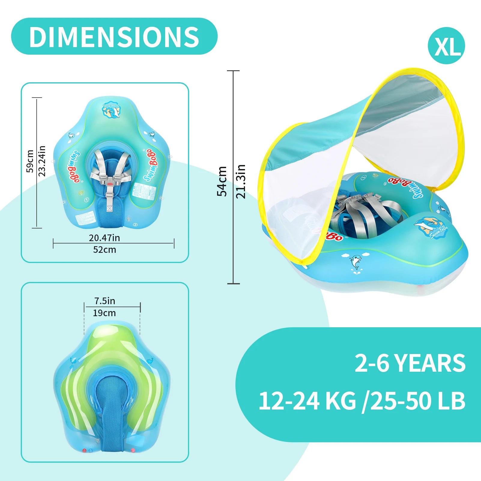 Salvavidas Inflable para Bebé con Parasol Ajustable - Accesorios de Alberca y Verano