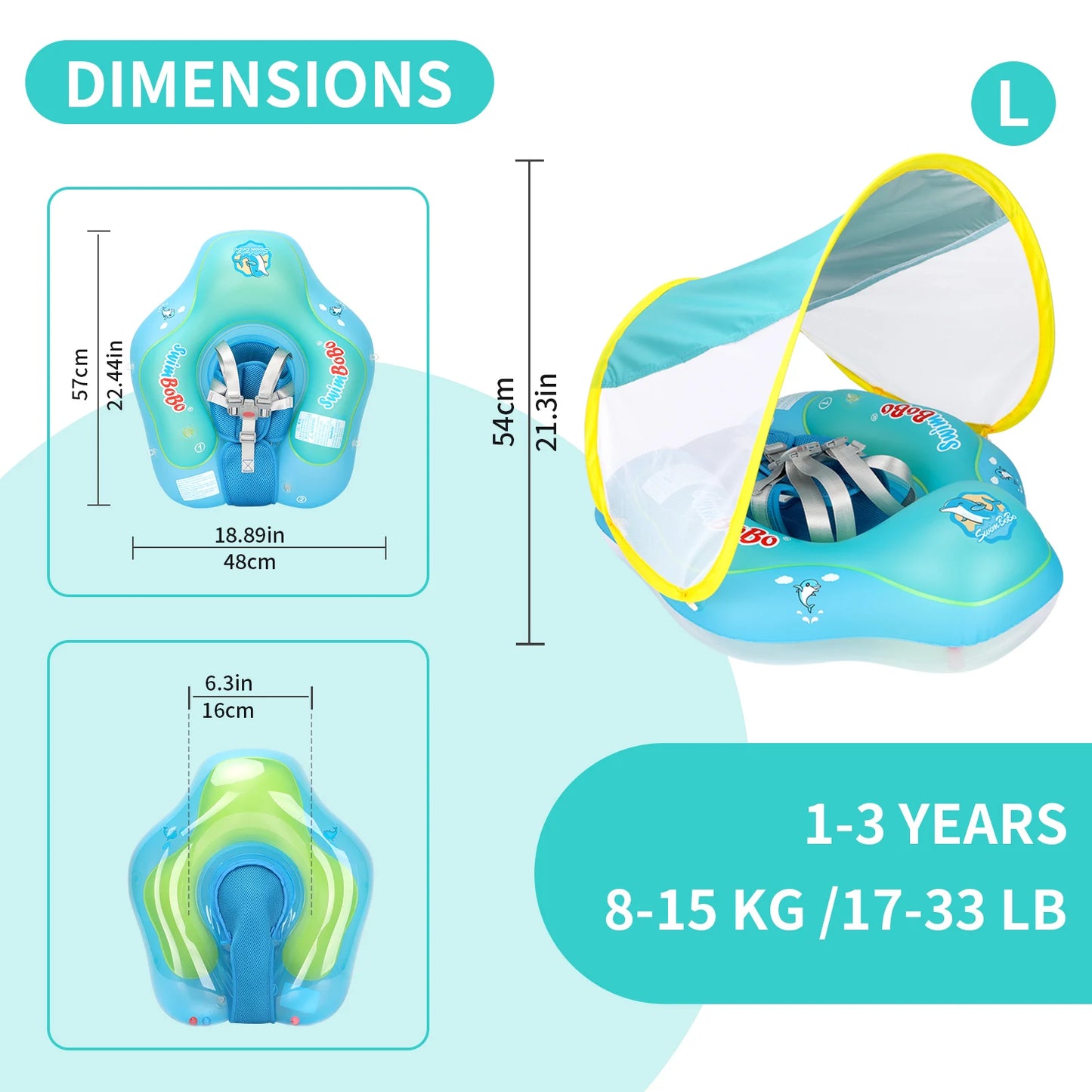 Salvavidas Inflable para Bebé con Parasol Ajustable - Accesorios de Alberca y Verano
