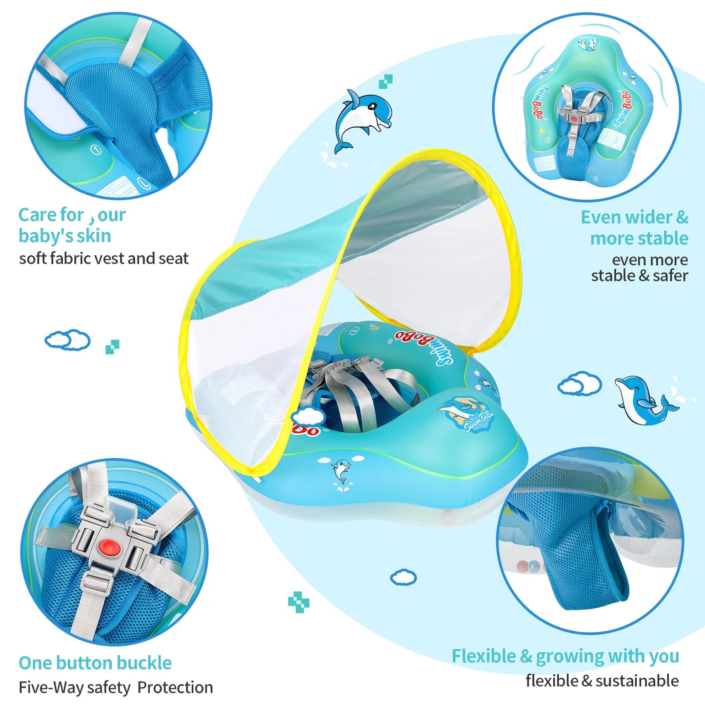 Salvavidas Inflable para Bebé con Parasol Ajustable - Accesorios de Alberca y Verano